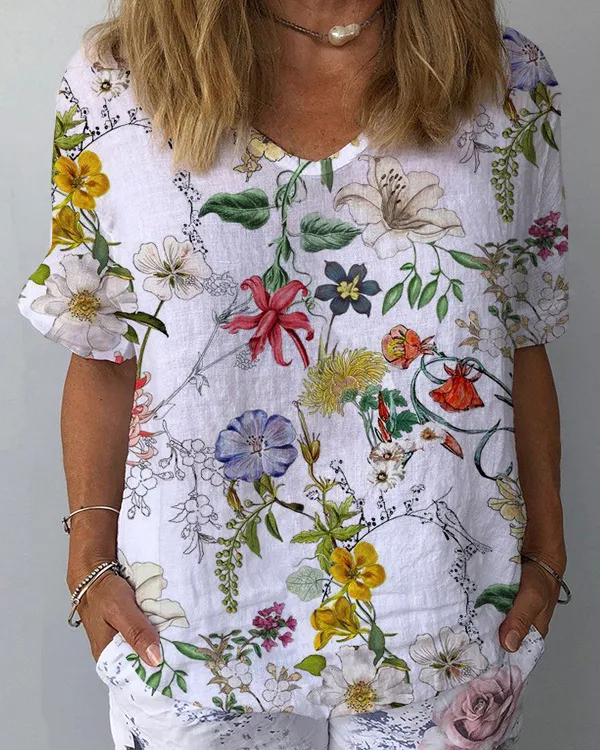 Women's Casual V neck Printed Short Sleeves Style9 - Shop at LoveMi
