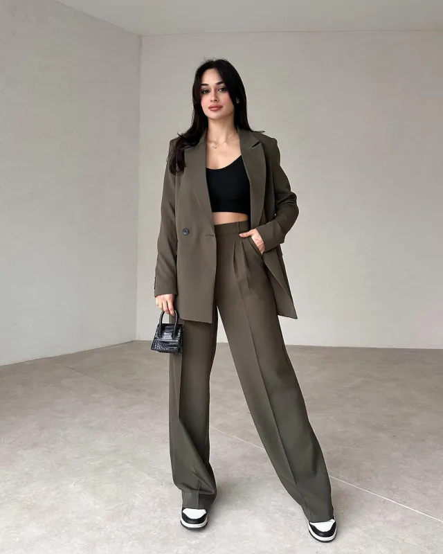 Suit Temperament Commute Trousers Suit Olive - Shop at LoveMi