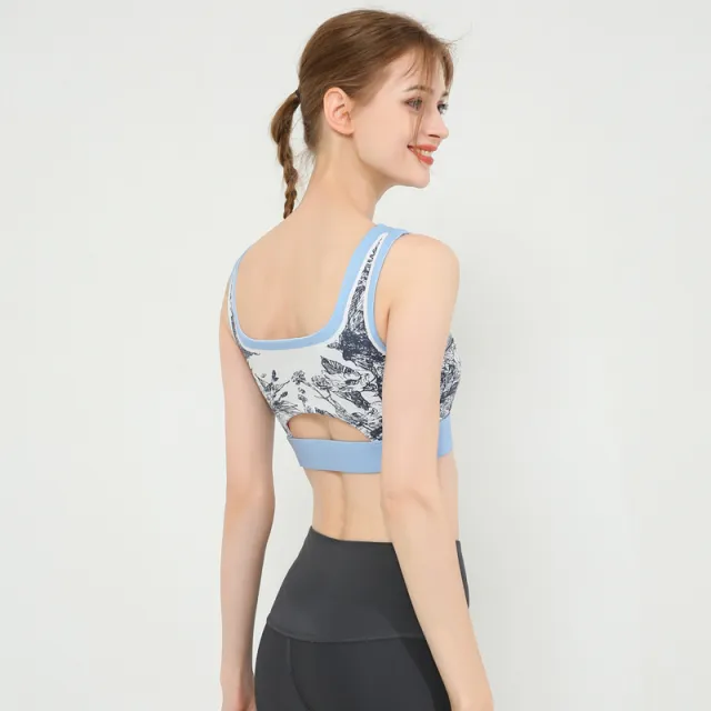 Women's Printed Vest Beautiful Back Wrapped Chest Shockproof Yoga Jacket Blue Printing - Shop at LoveMi