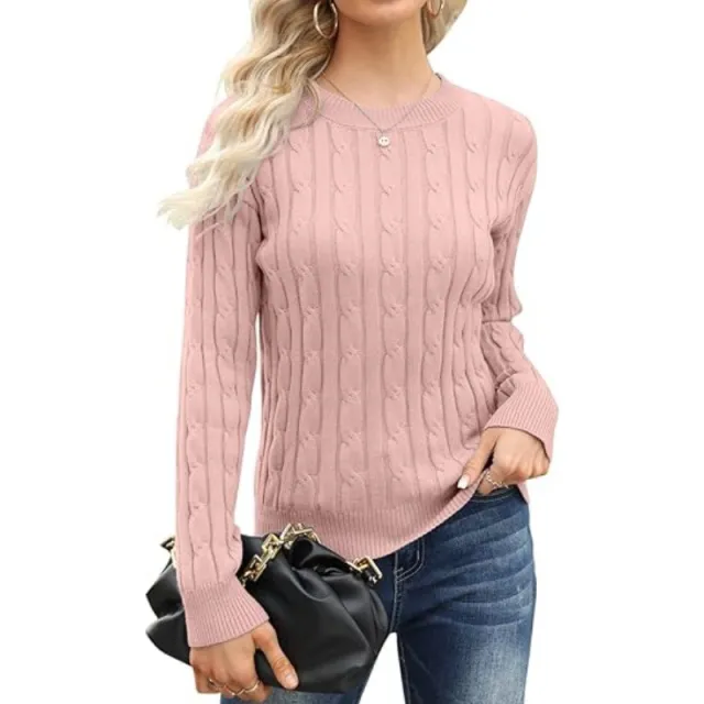 Pullover Base Long sleeved Sweater Solid Color Round Neck Women's Sweater Lotus Root Color S - Shop at LoveMi