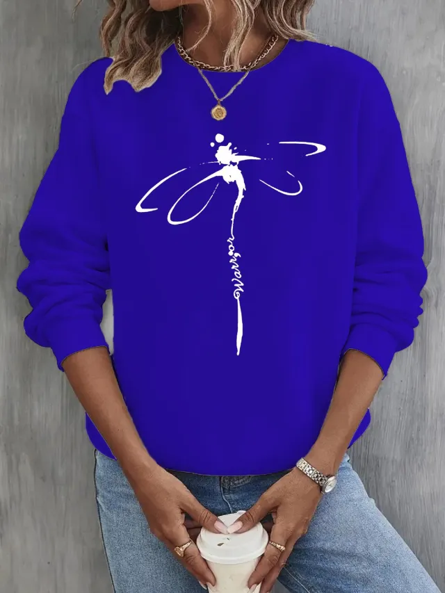 Women's Printed Long Sleeve Fashion Casual Sweater Blue - Shop at LoveMi