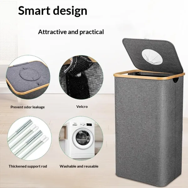 Foldable Fabric Trash Can with Bamboo Rim
