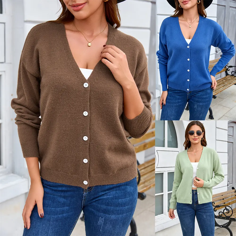 Womens Long-sleeved, Button-up Versatile Knit Cardigan Jacket