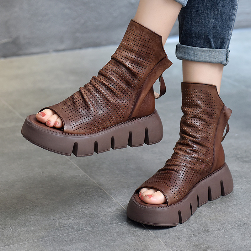 Leather Peep-Toe Platform Boots, picture 3 of 4