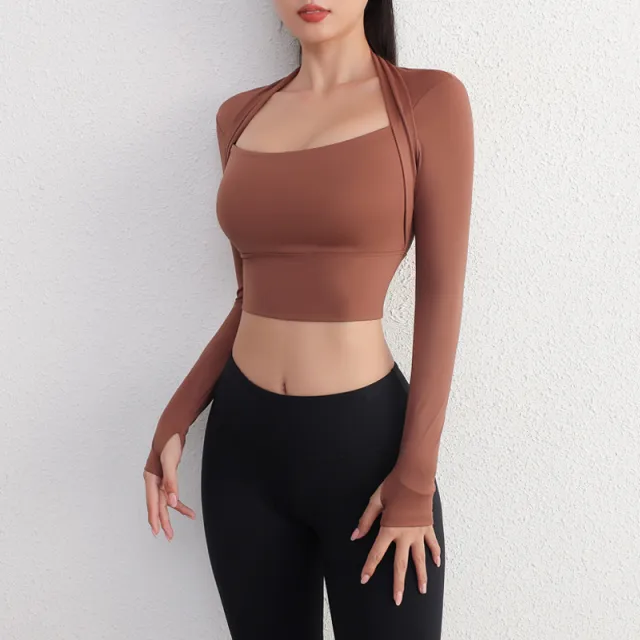 With Chest Pad Yoga Clothes Cropped Quick Dry Training Top Dark Coffee - Shop at LoveMi