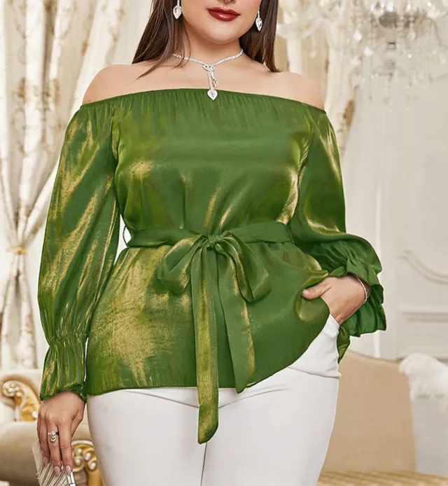One shoulder Middle Eastern Lace Blouse Long Sleeve Olive Green - Shop at LoveMi
