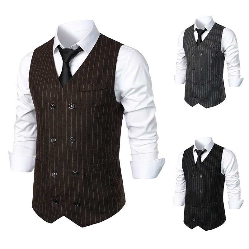 Men's Retro Casual Double Breasted Striped Vest thumbnail 2