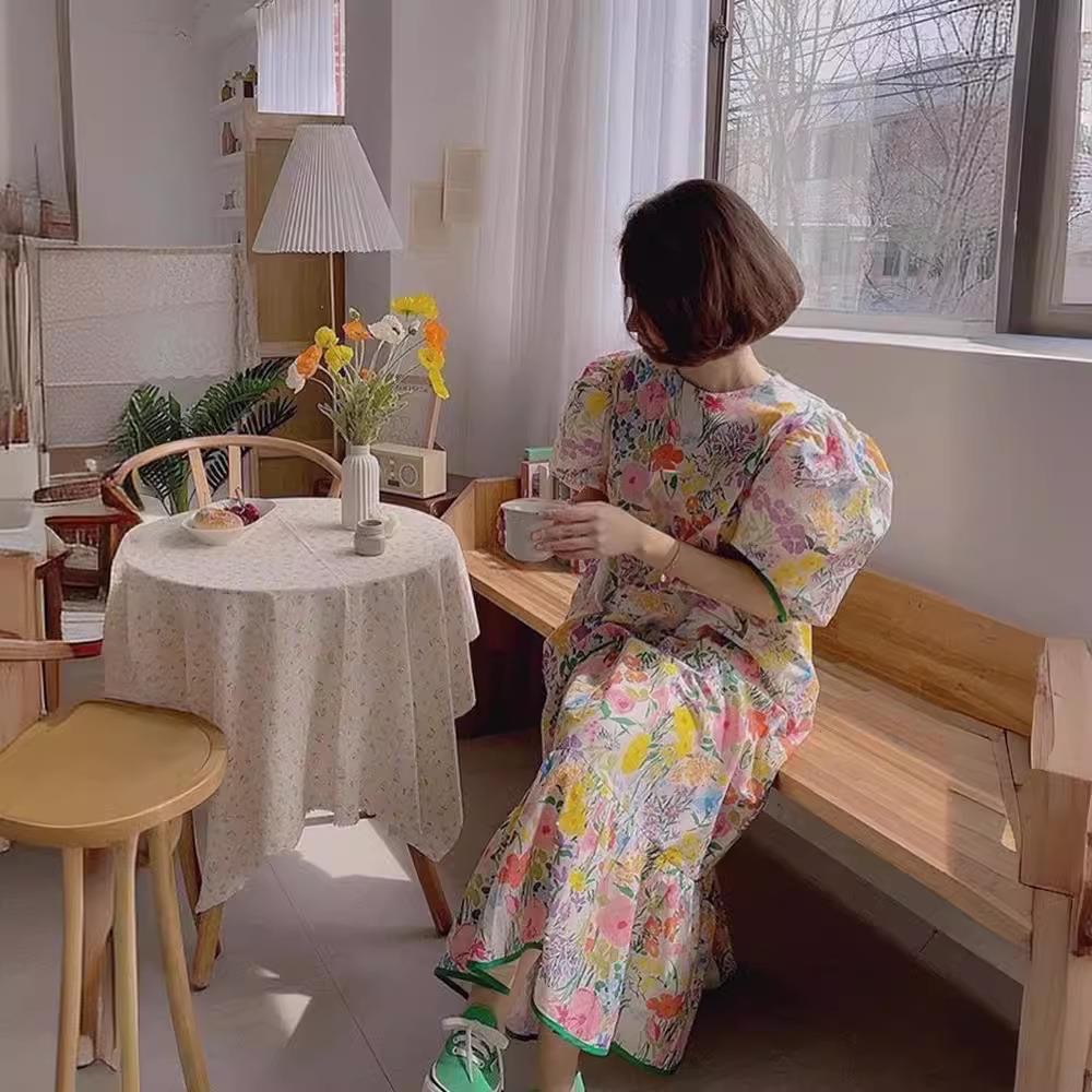 Casual Floral-print Age-defying Ethereal Dress