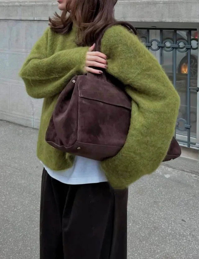 Short length Gray Pullover Women's Alpaca Round Neck Sweater Green - Shop at LoveMi