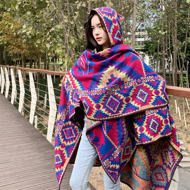 Travel Ethnic Style Women's Shawl Cloak Purple - Shop at LoveMi