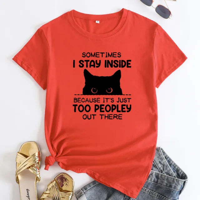 Women's Cotton Round Neck Short sleeved T shirt Orange Black Picture - Shop at LoveMi