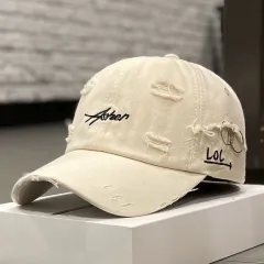 Korean Ins Retro Tattered Jeans Soft Peaked Cap Women - Beige - View 1