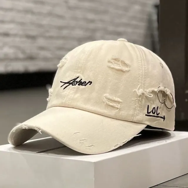 Korean Ins Retro Tattered Jeans Soft Peaked Cap Women Beige - Shop at LoveMi