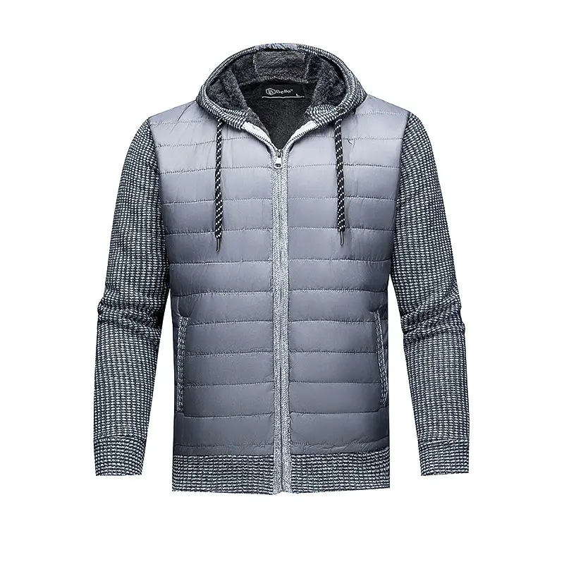 Stylish Warm Patchwork Leather Hooded Cotton Coat