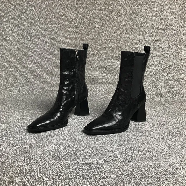 Square Head Boots With Chunky Heels Women Black - Shop at LoveMi