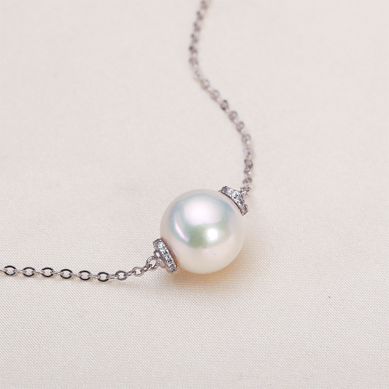 S925 Silver Single Pendant O-shaped Chain Freshwater Real Pearl Necklace