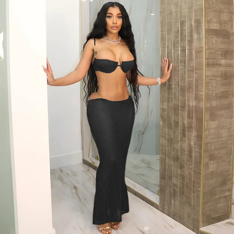 See-through Bikini Skirt Suit For Women - Black