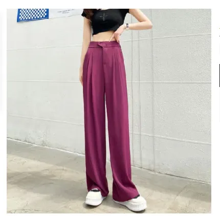 Suit Wide leg Pants Women's High Waist Baggy Straight Trousers Pitaya - Shop at LoveMi
