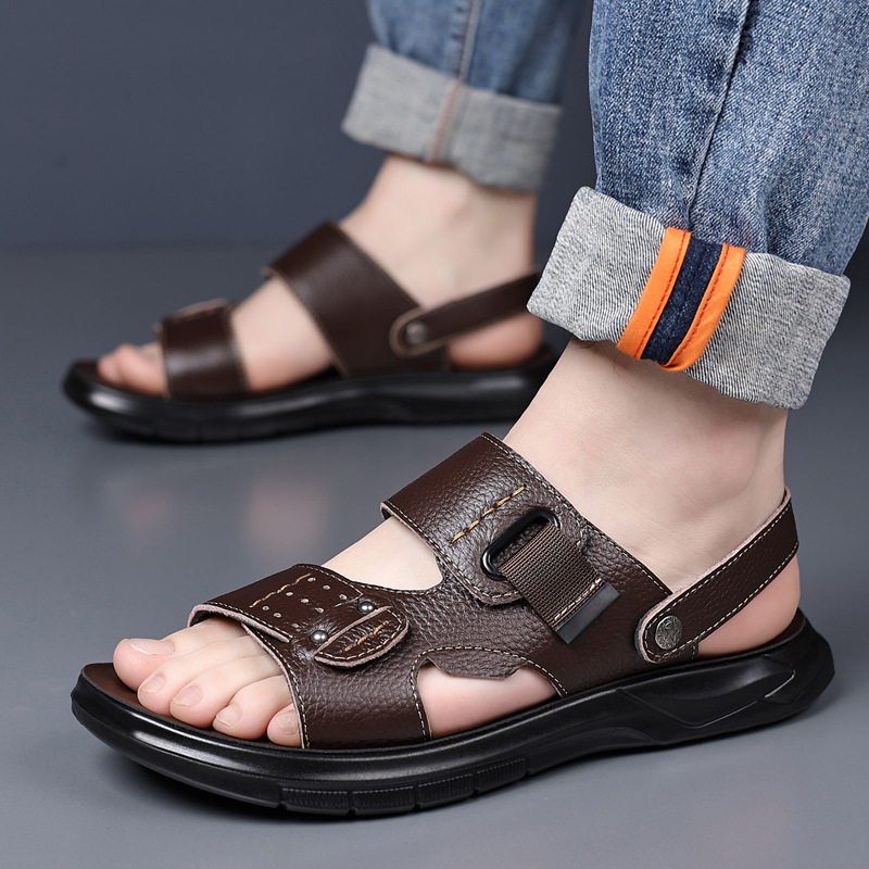Summer New Mens Sandals Full-grain Leather Outdoor Use