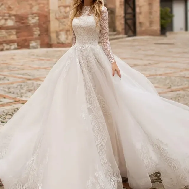 Long Sleeve Exquisite Wedding Dress Ivory White - Shop at LoveMi