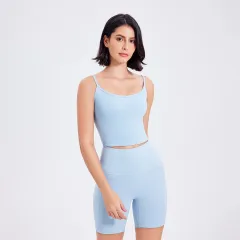 Women's Fixed Chest Pad Sports Underwear Yoga Bra Vest - Blue - View 1