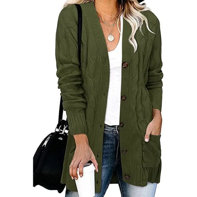 Autumn And Winter Women's Casual Knitted Button Coat Army Green - Shop at LoveMi