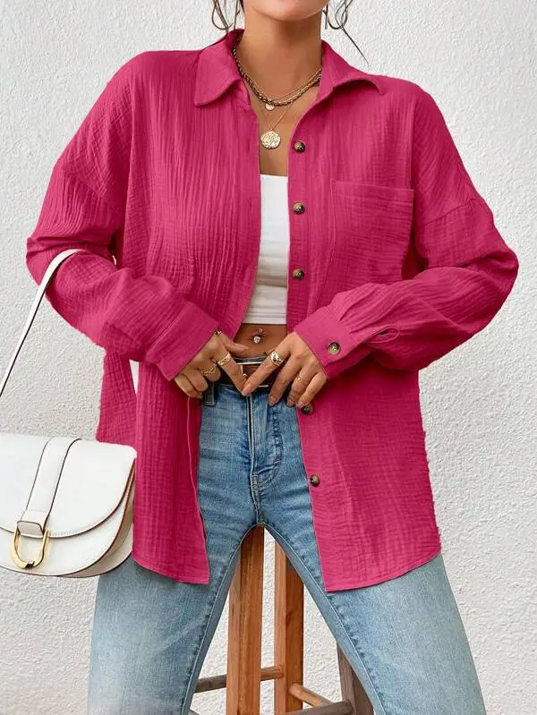 Women's Autumn Blouse Drop Shoulder Rose Red - Shop at LoveMi