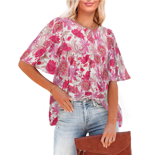 Women's Fashion Casual Floral Bohemian Little girl Style Clothes Pink - Shop at LoveMi