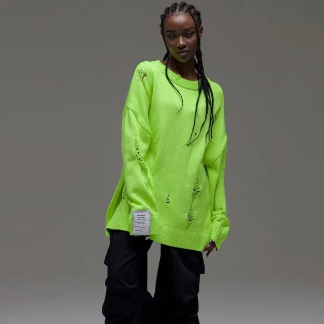 European And American Leisure Ripped Round Neck Sweater For Women Autumn And Winter Green - Shop at LoveMi
