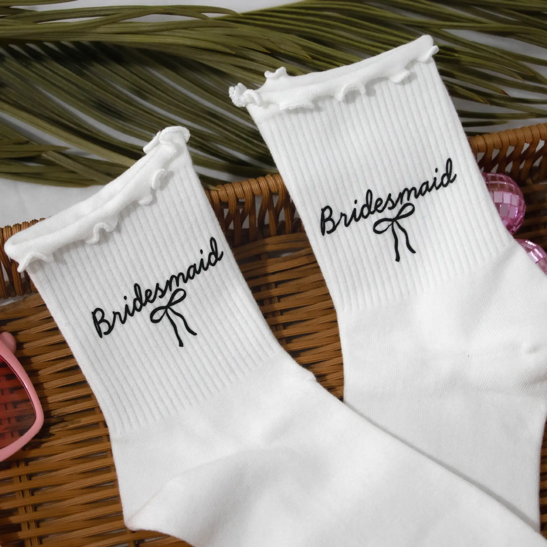 Wedding Favor Lace-trimmed Mid-calf Socks