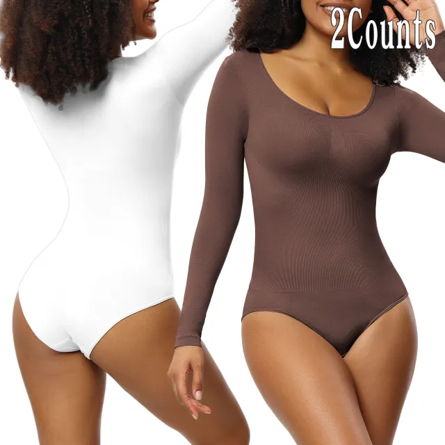 Jumpsuit Women's Bottoming Shirt Long Sleeve Corset One piece Corset Brown And White 2Pcs Set - Shop at LoveMi