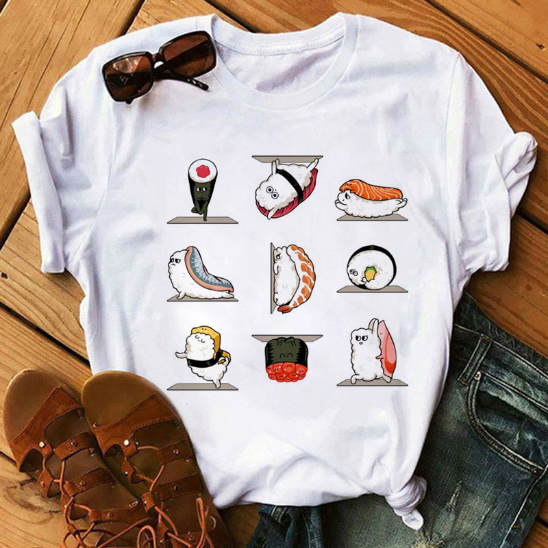 Women's Fashion Casual Printing Cute Sushi Hug Short Sleeve
