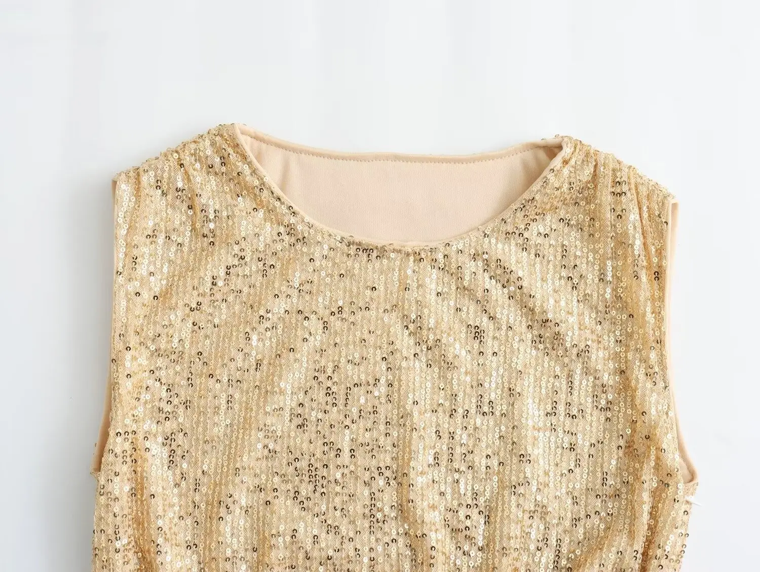 European And American Style Fashion Round Neck Sleeveless Sequined Sheath Dress