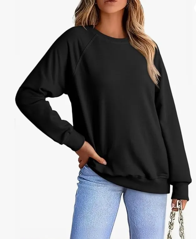 Women's Round neck Sweater Loose Version Daily Leisure Black - Shop at LoveMi