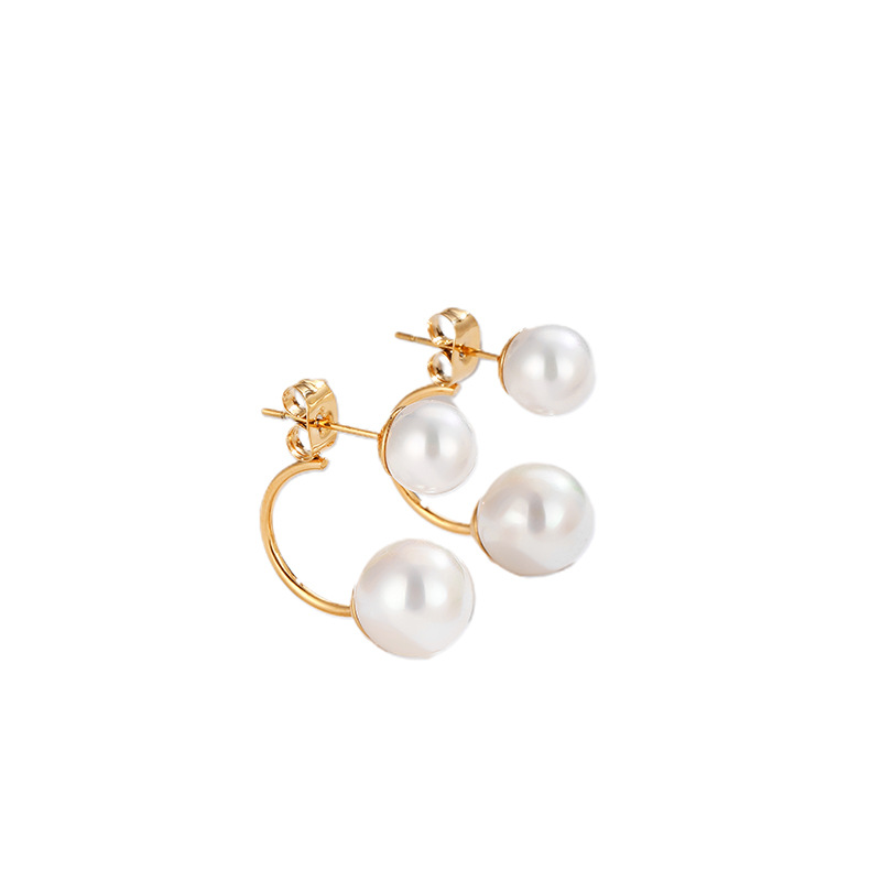 Simple Temperament Back Hanging Pearl Titanium Steel Ear Studs Women