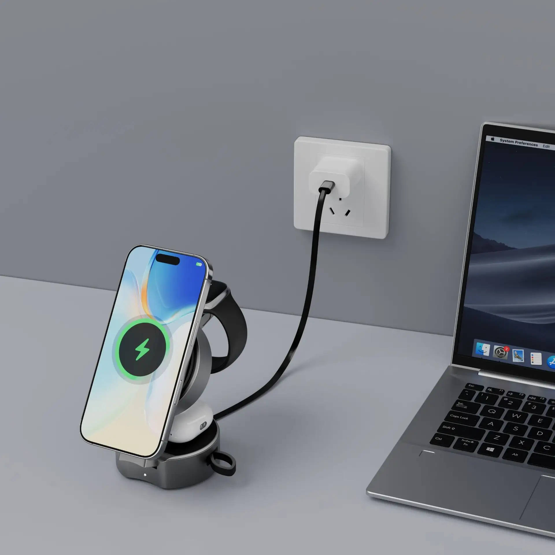 3-in-1 Retractable Cable Wireless Charger