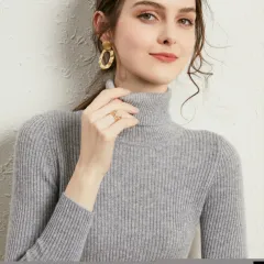 Women's Turtleneck Sweater Slim-fit Lapel Thickening Knitted Bottoming Shirt - Light Grey - View 1