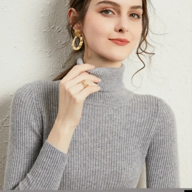 Women's Turtleneck Sweater Slim fit Lapel Thickening Knitted Bottoming Shirt Light Gray - Shop at LoveMi