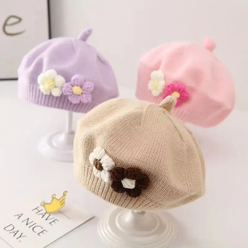 Baby Girl Hat Wool Knitted Beret