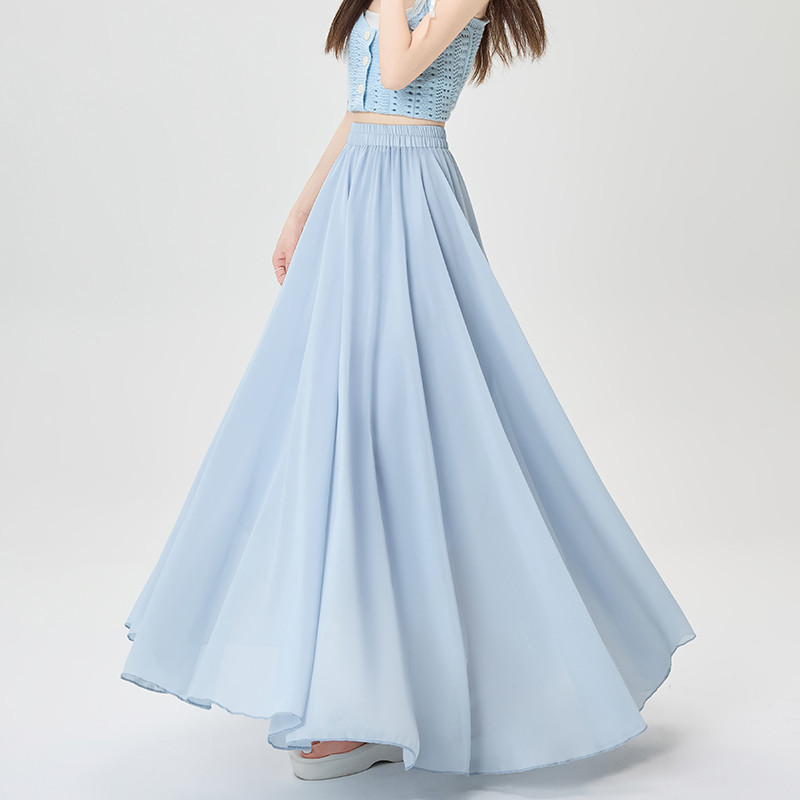 Summer Elastic High-waist Figure-flattering Draped A-line Maxi Skirt thumbnail 4