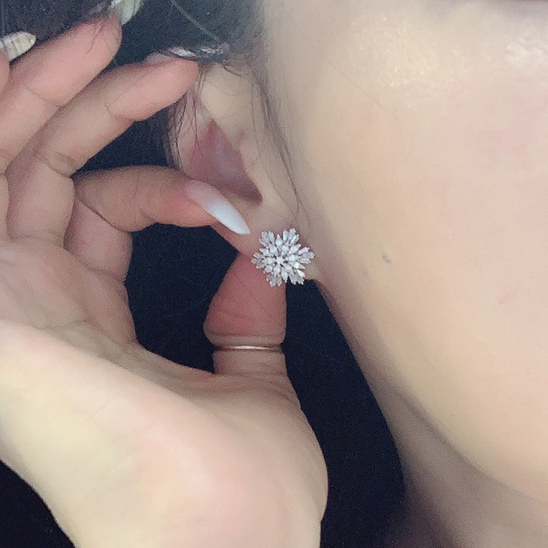 Womens Christmas Snowflake Zircon Earrings