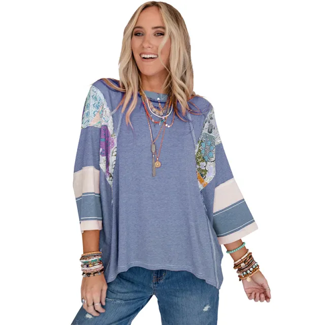 Thin Striped Color Matching Long Sleeve Casual Loose Pullover Lc25122088 P420 - Shop at LoveMi
