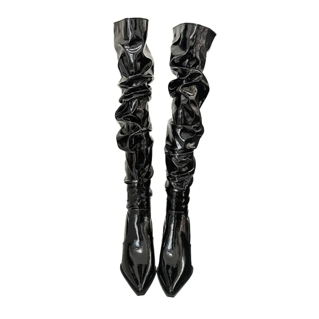 Autumn Stiletto Heel Pile Style High Heel Over The Knee Boots Black - Shop at LoveMi