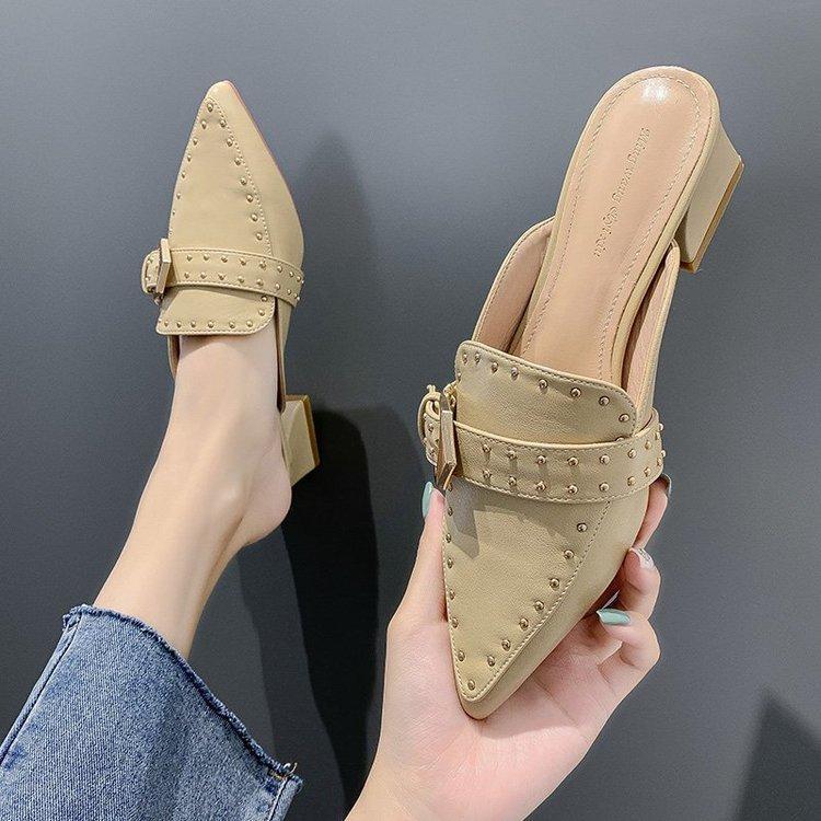 Retro Closed-toe Mid-heel Pointed Mules