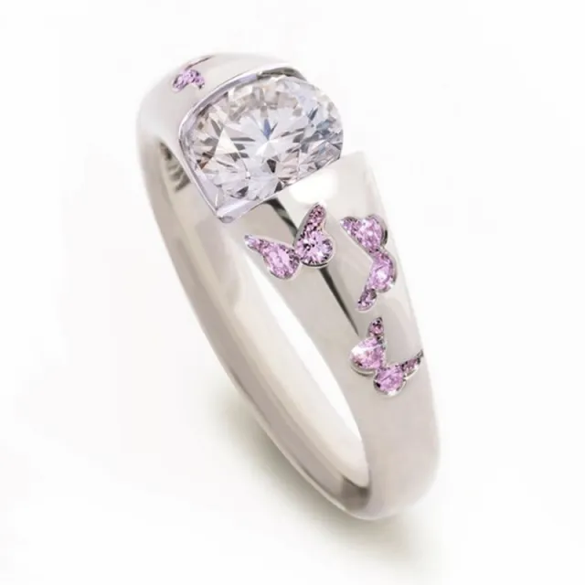 European And American Diamond studded Ring Butterfly Gem Simple And Elegant Pink - Shop at LoveMi
