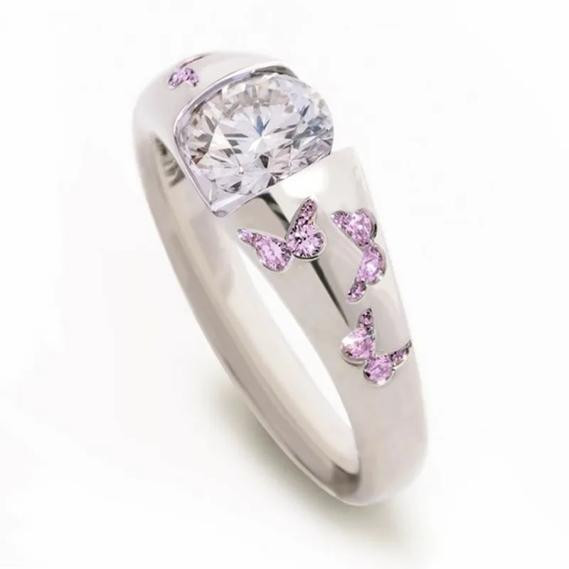 European And American Diamond-studded Ring Butterfly Gem Simple And Elegant - Pink