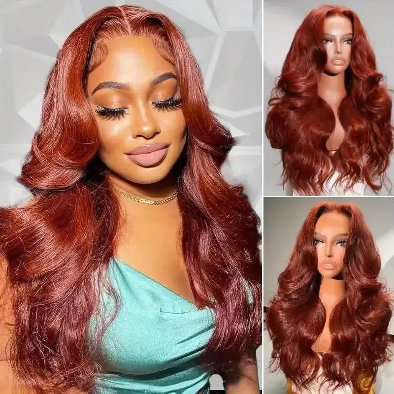 Brown Red Curly Hair Big Wave Front Lace Wig Chemical Fiber Full-head Wig - Brown Red