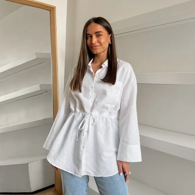Women's Simple White Cotton And Linen Loose Lapels Shirt White - Shop at LoveMi