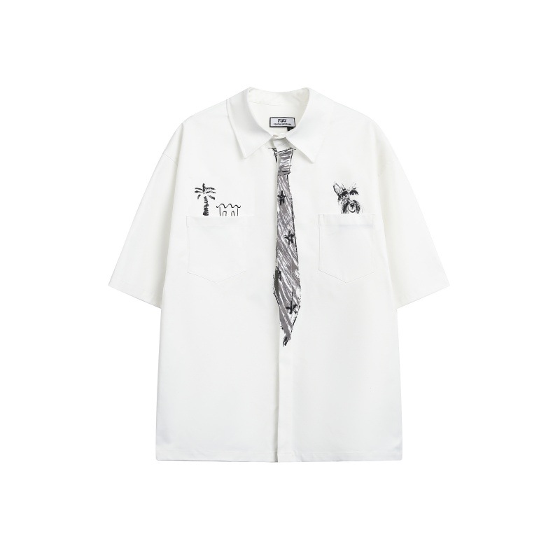 Japanese Fashion Brand Funnny And Creative Hand-painted Tie Design Men And Women Loose Shirt