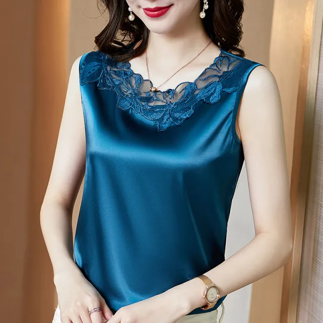 Lace V neck Sling Vest Women Blue - Shop at LoveMi